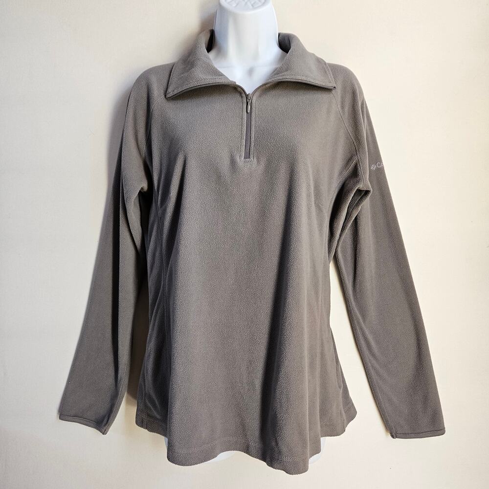 Columbia Gray Fleece Pull Over Jacket Women's Size L‎ Quarter Zip Outdoors Camp